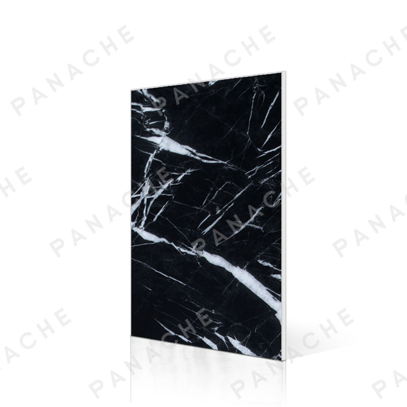 PMB0113-E 高光黑白大理石纹（偏黑）金属木饰面板